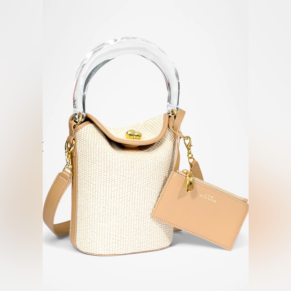 NEW Liquid Lucite Raffia & Leather Bucket Bag